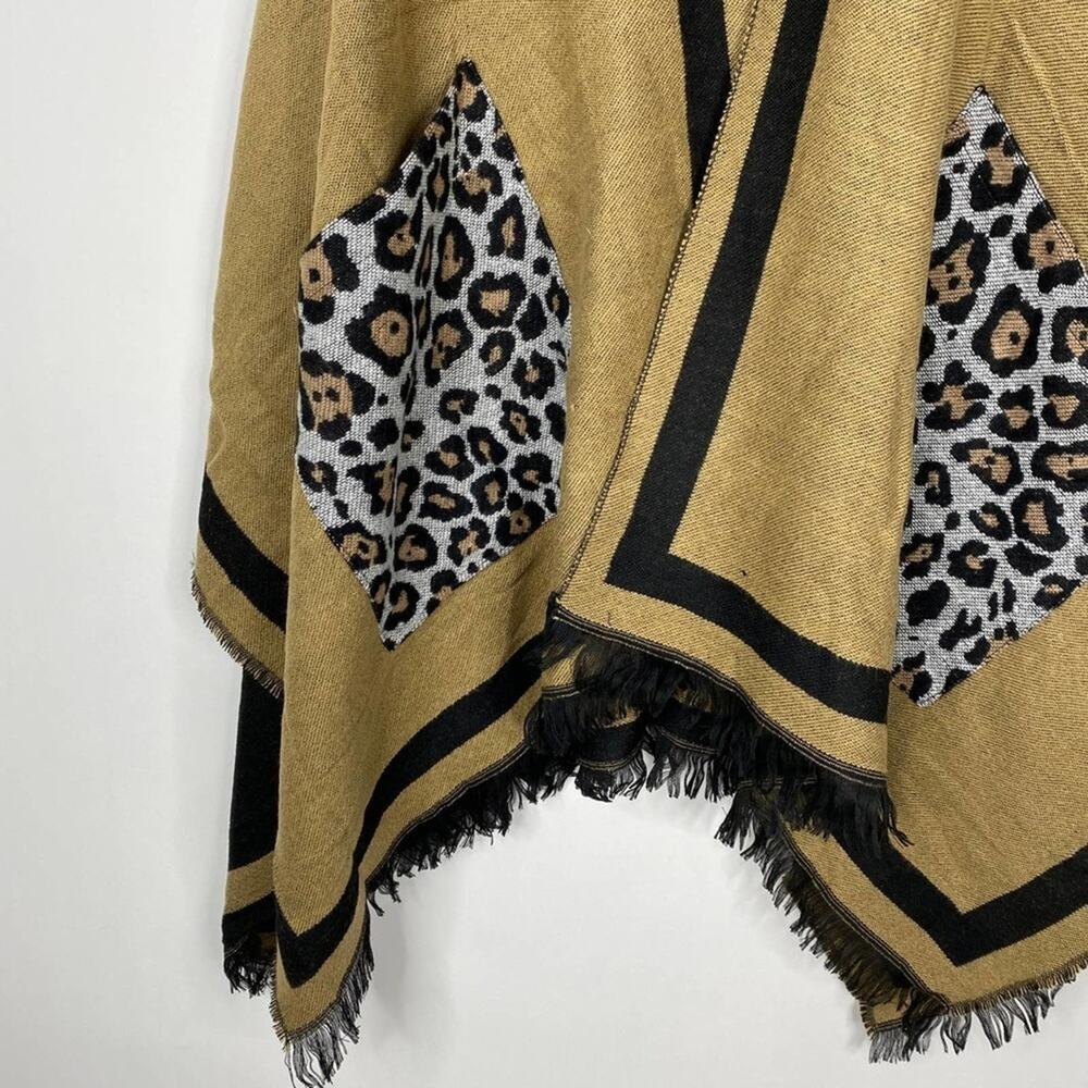 Mustard Leopard Pocket Wrap Shawl with Black Trim - Picture 5 of 8
